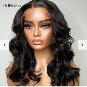 Natural Black Loose Wave 5x5 Closure Lace Glueless Short Wig 100% Human Hair